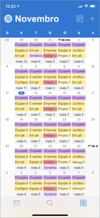 Visualização mensal no Calendário