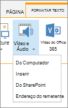 Botão inserir vídeo ou áudio na faixa de opções Editar