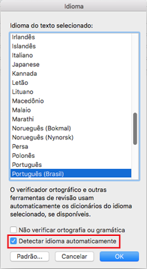 Configuração de Detecção Automática de Idioma do Outlook 2016 para Mac