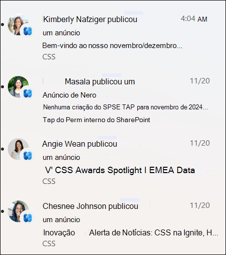 captura de tela de uma lista de notificações de notícias