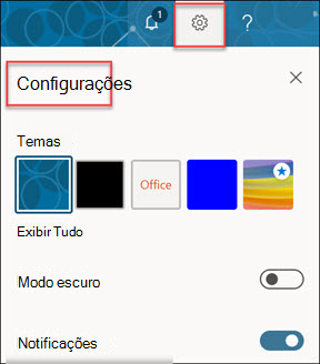 Configurações de conta do Microsoft 365.