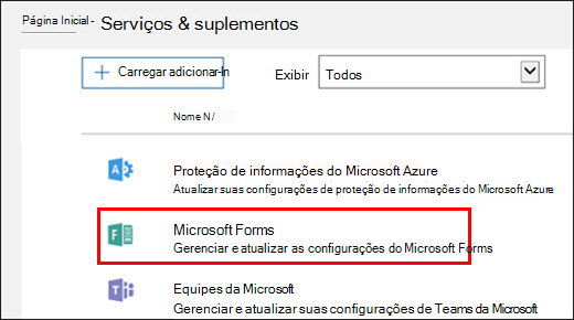 Configurações do administrador do Microsoft Forms