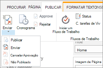 Enviar, botões publicar na guia publicar no modo de edição.