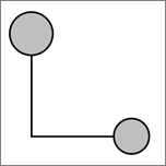 Mostra um conector entre duas formas circulares.