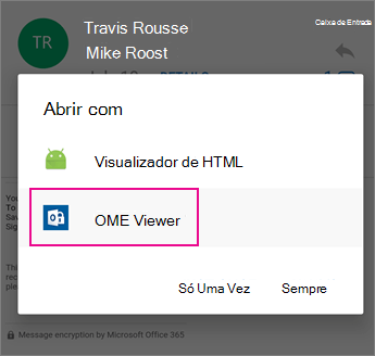 Visualizador do OME com o Outlook para Android 2