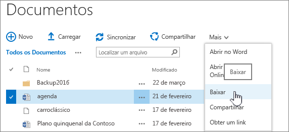 Opção de download de arquivo