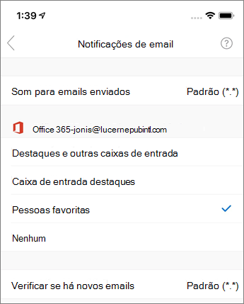 Ativar ou desativar notificações no Outlook Mobile