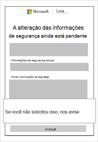 Captura de tela das informações de segurança pendentes e um texto explicativo mostrando cancelar esta solicitação