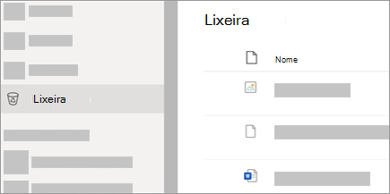 Uma captura de tela mostrando a guia de Lixeira no OneDrive.com.