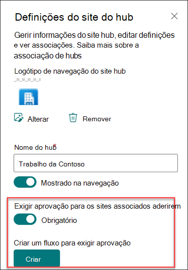 Captura de ecrã a mostrar a criação do fluxo de aprovação