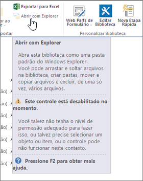 Opção Abrir com Explorer selecionada, mas não habilitada.