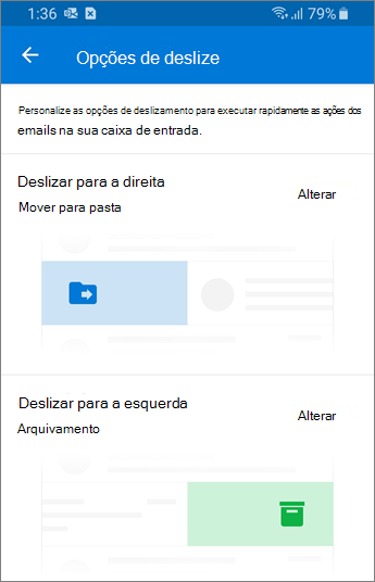 Definindo opções de deslize no Outlook Mobile
