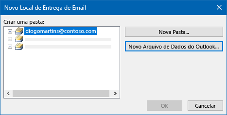 Caixa de diálogo local de entrega de email do Outlook