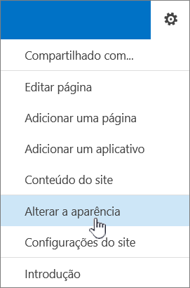 Menu Configurações com Alterar o visual realçado