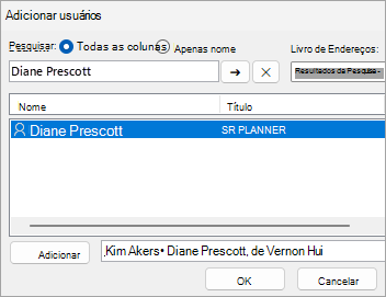 Captura de ecrã a mostrar a adição de utilizadores para partilhar uma pasta com