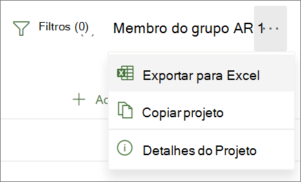 Captura de tela do menu no Project para a web mostrando a opção Exportar para Excel