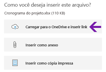 Opções de inserção de arquivo no OneNote para Windows 10