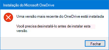 OneDrive pop-up de erro