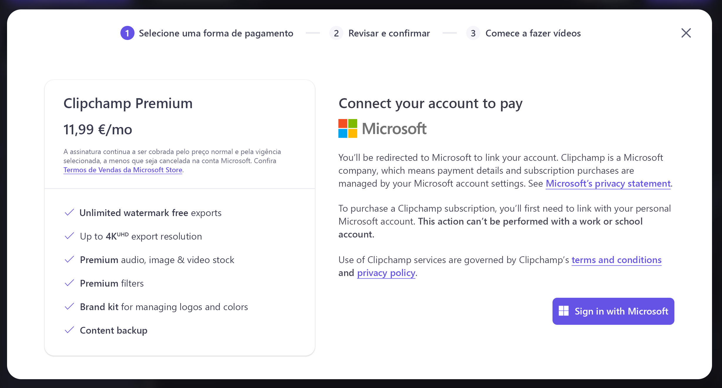 Conectar uma conta pessoal ou familiar da Microsoft