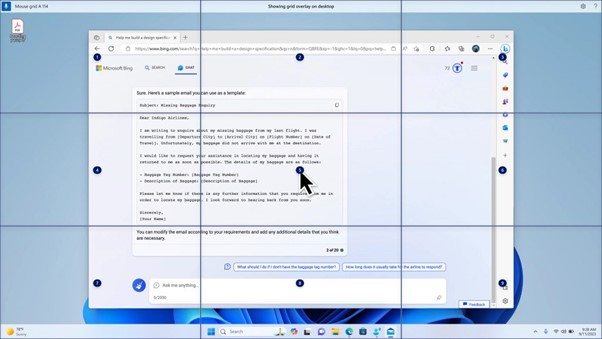 Exibição da grade do mouse com números na tela