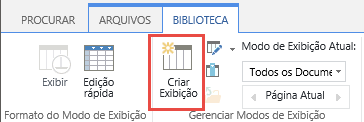 O botão Criar modo de exibição da Biblioteca do SharePoint na faixa de opções.