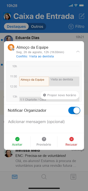 O Outlook iOS propõe novo horário