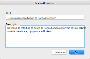 Caixa de diálogo de texto Alt para o OneNote no Mac.