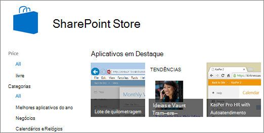 Exibição da SharePoint de aplicativos da Loja