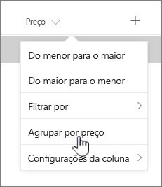 Opção Groupby no menu de cabeçalho da coluna