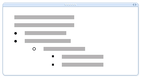 Texto em estrutura de tópicos em um contêiner de anotação do OneNote