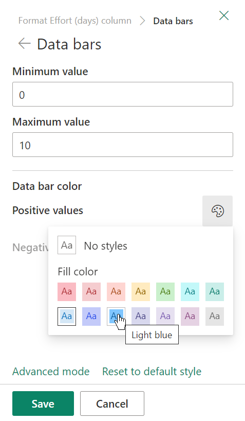Opções para formatar barras de dados em uma SharePoint de lista.