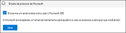 Captura de ecrã: Optar ativamente por não receber formação da Microsoft por e-mail