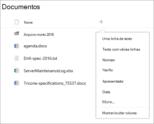 Adicionar uma lista listada de colunas em uma biblioteca de documentos conectada ao grupo