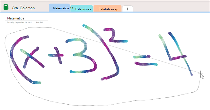 captura de tela mostrando o uso da ferramenta de seleção do laço para circular uma equação manuscrita