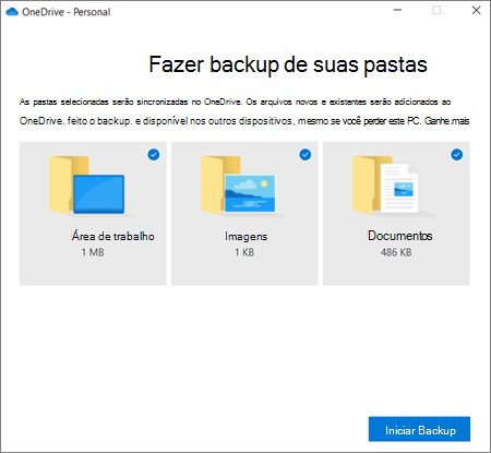 Captura de tela da caixa de diálogo Configurar proteção de pastas importantes no OneDrive