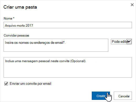 Caixa de diálogo compartilhamento de modo clássico do SharePoint Online