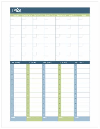 calendário de planejamento mensal e semanal (word)