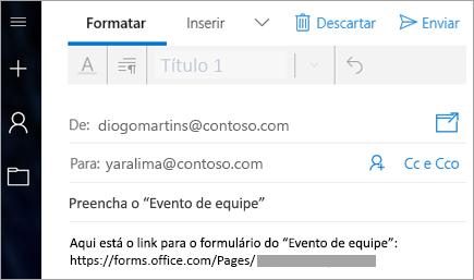 Enviar um link para o seu formulário em um email