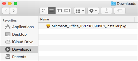 O ícone Downloads no Dock mostra o pacote do instalador do Office 365