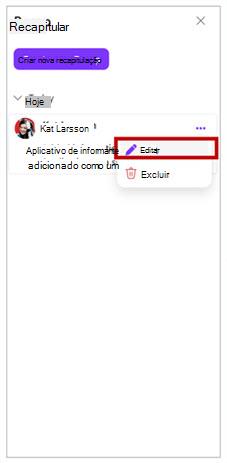 Captura de tela do botão Editar recapitulação no Microsoft 365 Loop.