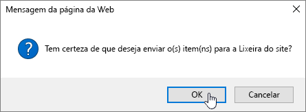 Confirmação da caixa de diálogo Eliminar item com a eliminação realçada