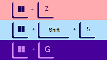 Imagem de atalhos de teclado para ajustar, ferramenta de recorte e Barra de Jogo