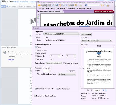 Impressão do Word Web App, no Firefox e Foxit