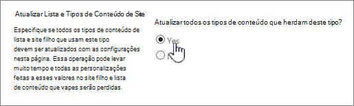 Selecionando atualizar todos os tipos de conteúdo