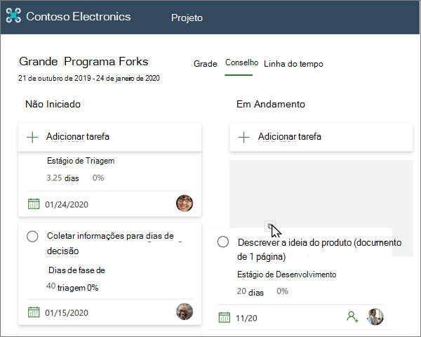 Arrastar e largar uma tarefa na vista Quadro para Planner