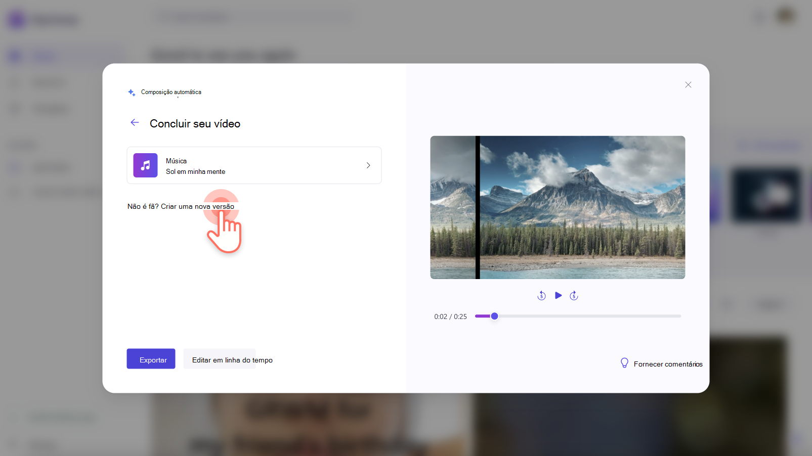 Uma imagem de um usuário regenerando o vídeo de composição automática.