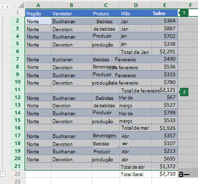 Contorno de linhas no Excel Online