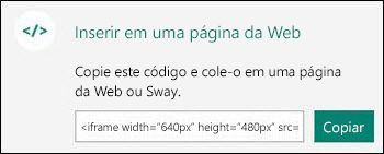 O botão Copiar copia o código de inserção, que você poderá colar em uma página da Web.