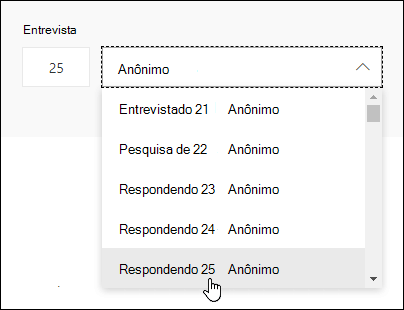 Insira um número específico na caixa de pesquisa do entrevistado para ver os detalhes da resposta desse indivíduo no Microsoft Forms