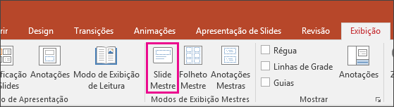 mostra o botão slide mestre na faixa de opções do PowerPoint